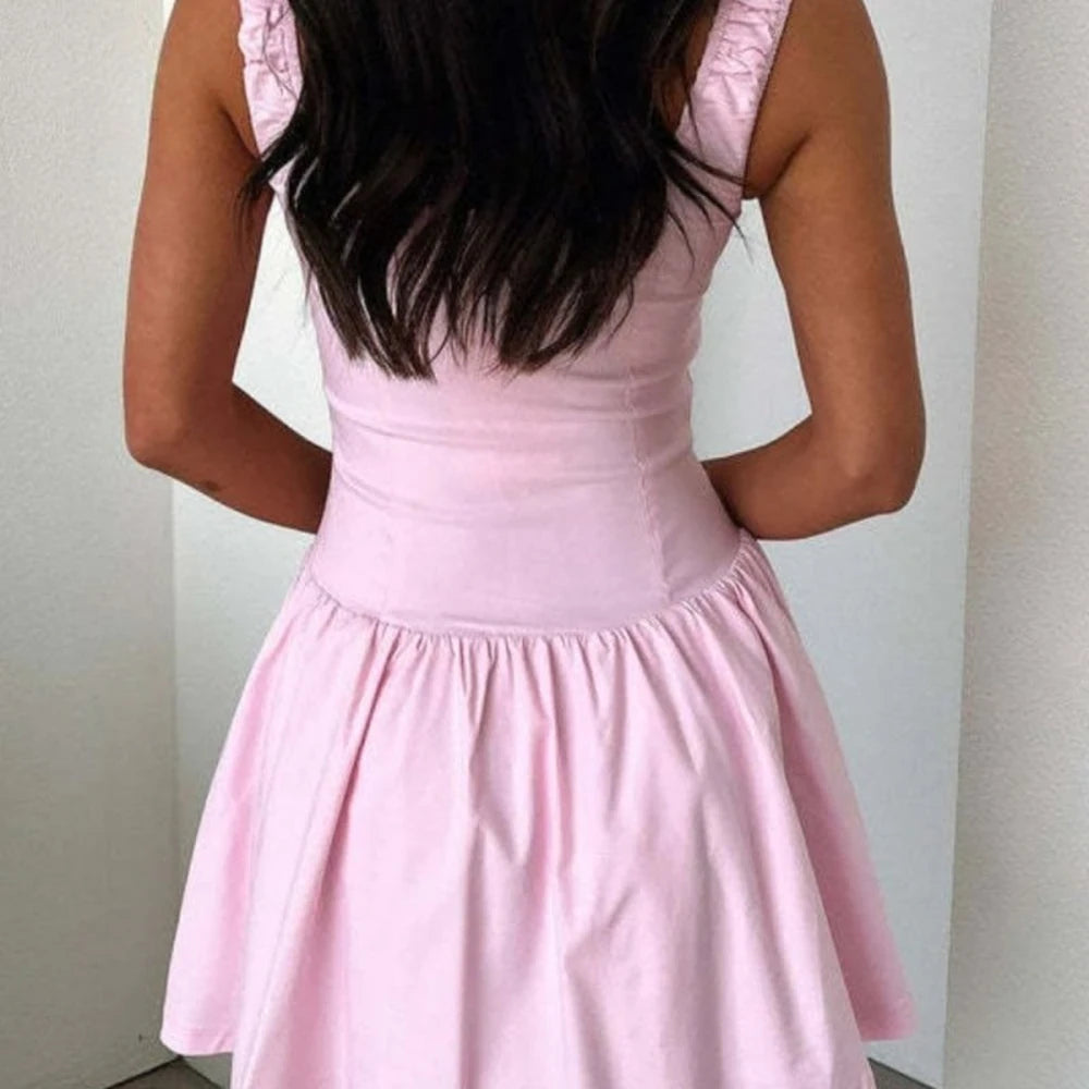 Square Neck Cami Dress with Decorative Buttons