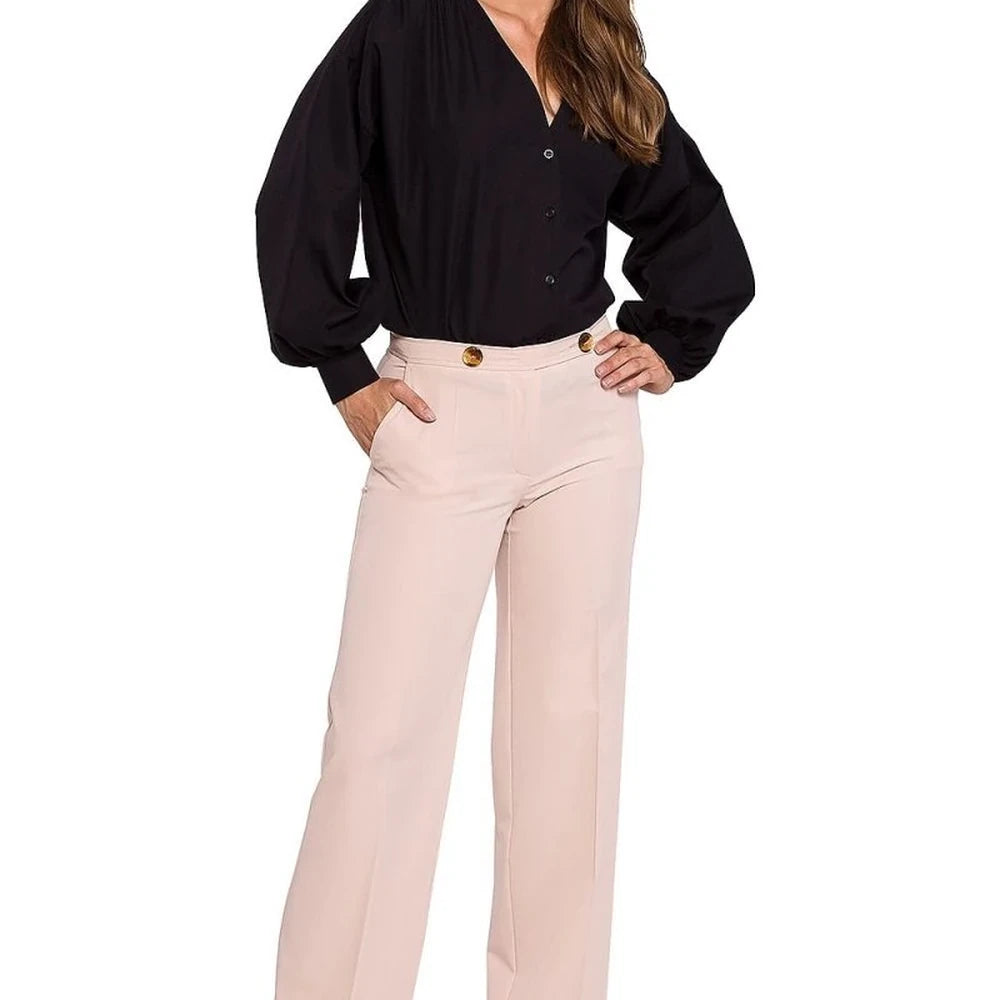 Elegant Straight Leg Trousers with Button Detail