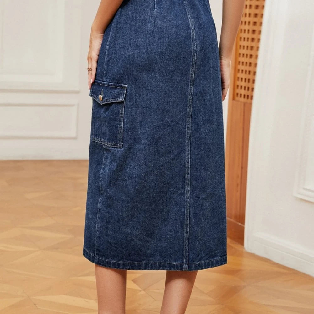 Midi Button Down Denim Skirt