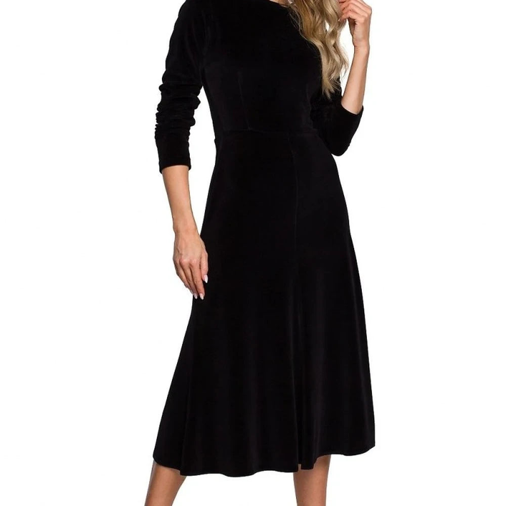 Velour Evening Dress with Pleated Sleeves