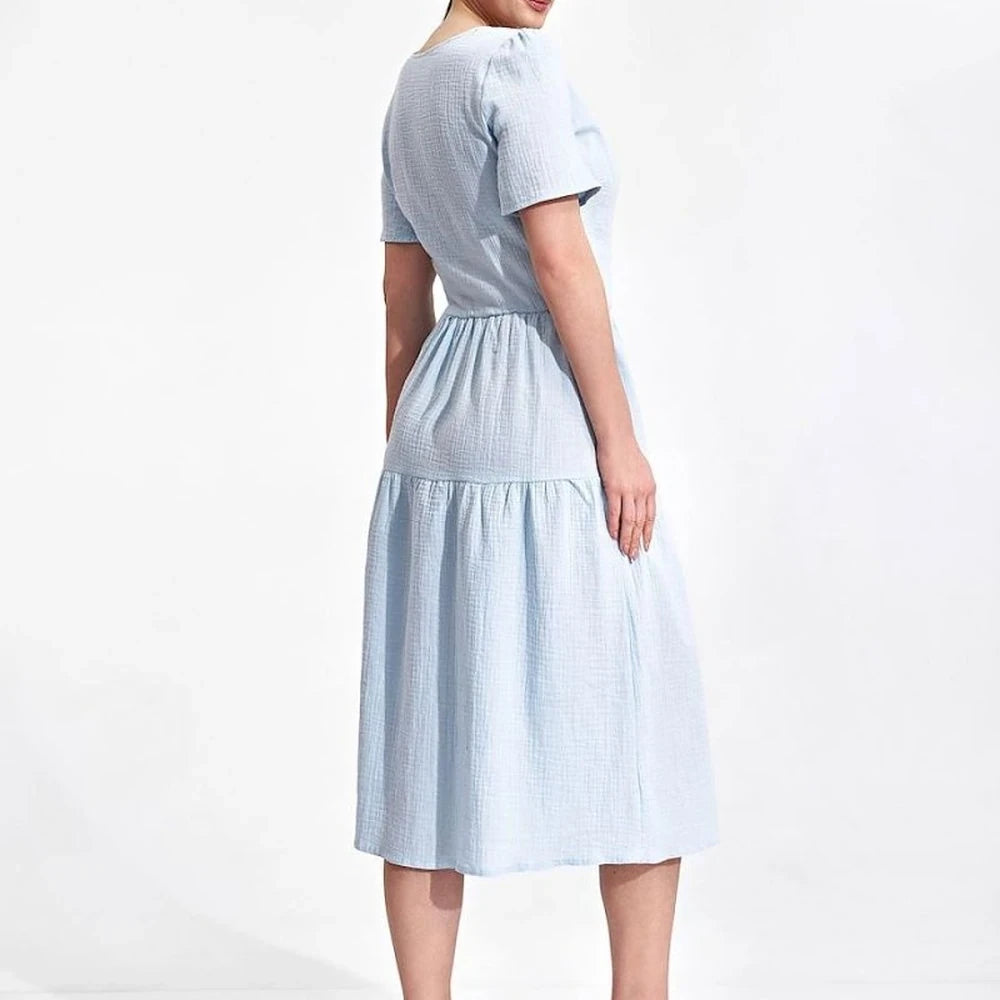 Summer Midi Dress with Envelope Neckline