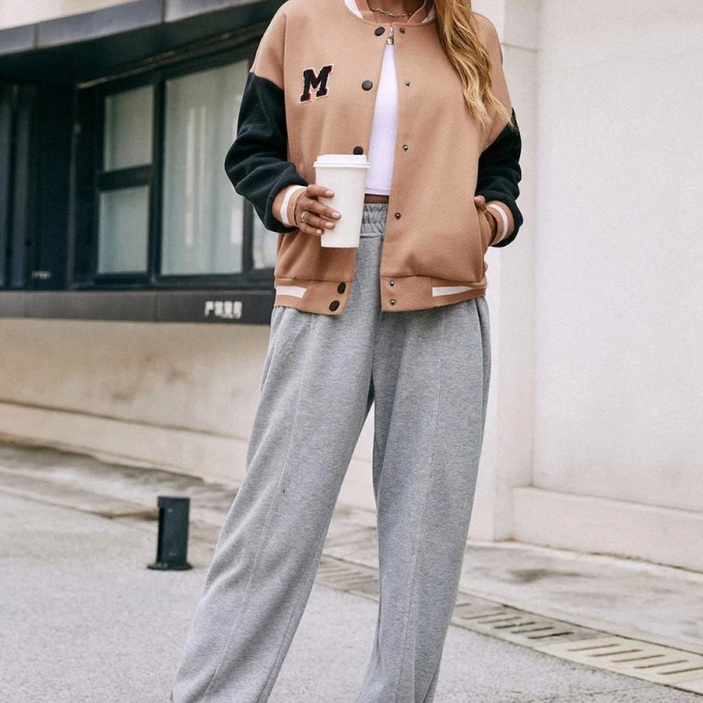 Contrast Baseball Collar Jacket