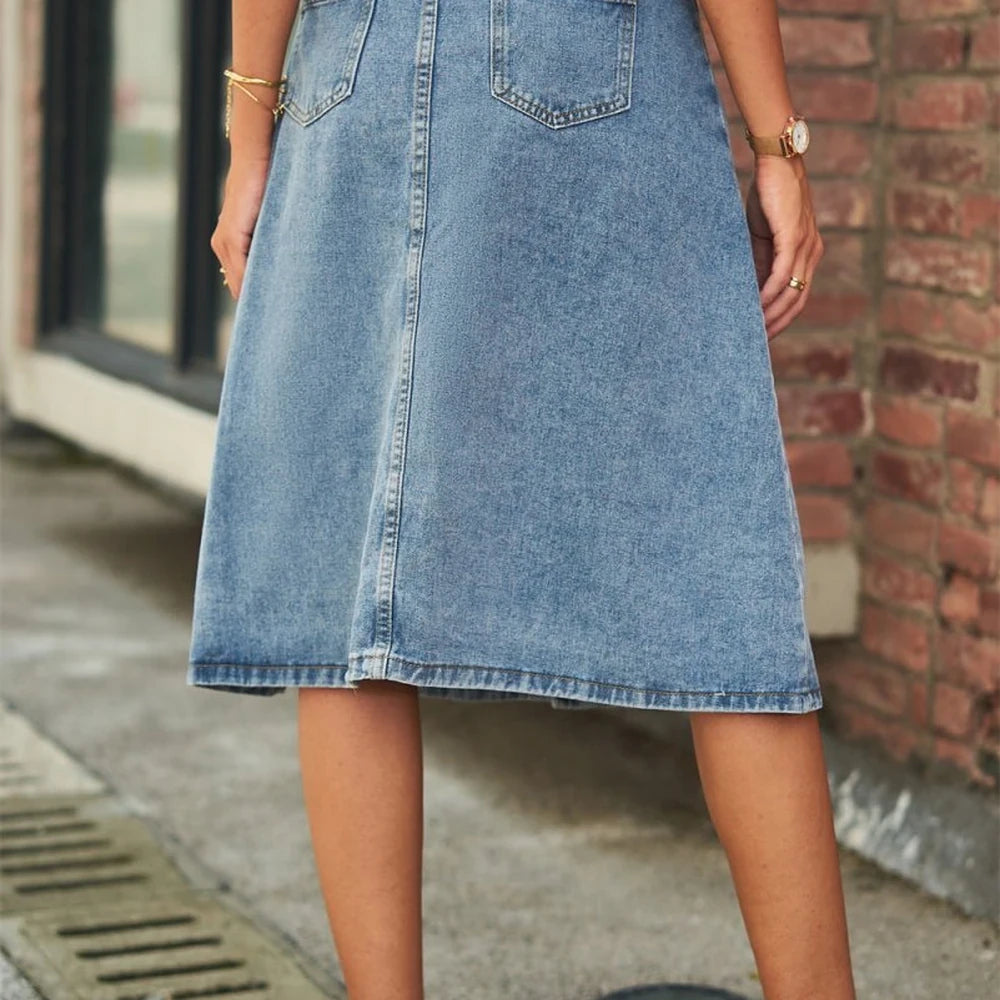 Button Front A-Line Midi Skirt