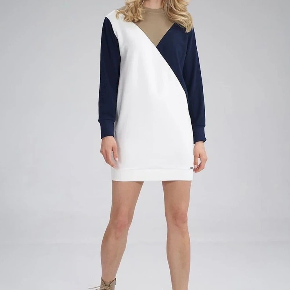 Tri-Color Cotton A-Line Midi Dress
