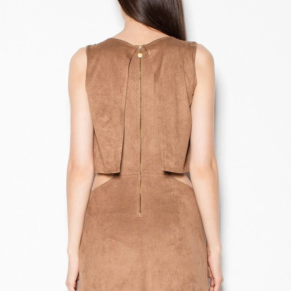 Suede-Like Day Dress with Cut-Outs