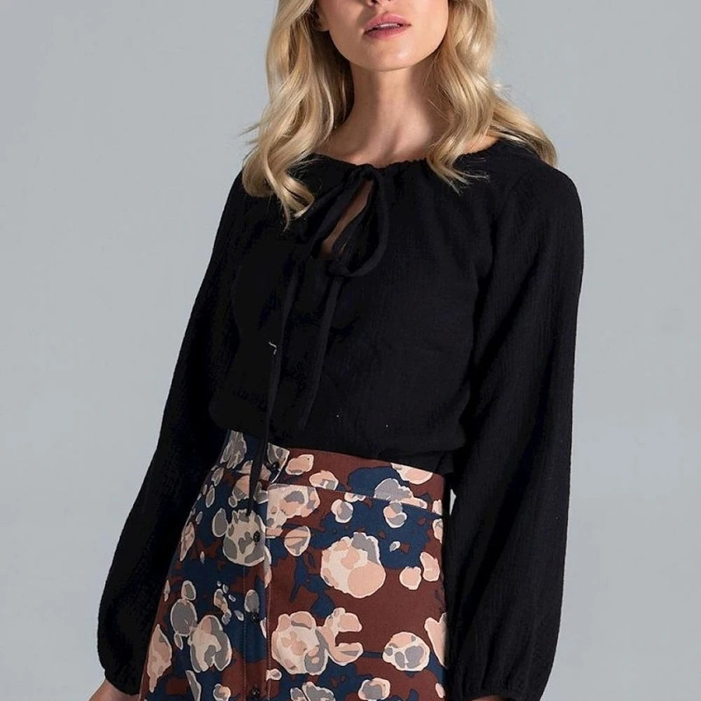 Cotton Blouse with Half-Round Neckline