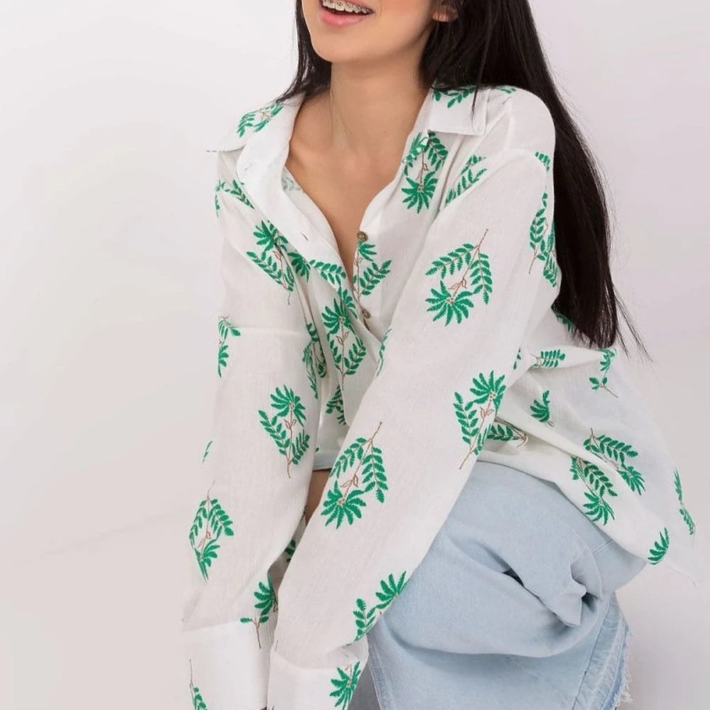 Ribbed Cotton Long Sleeve Women's Blouse