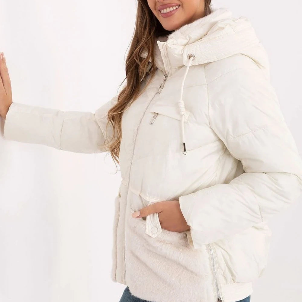 Beige Quilted Hooded Down Jacket