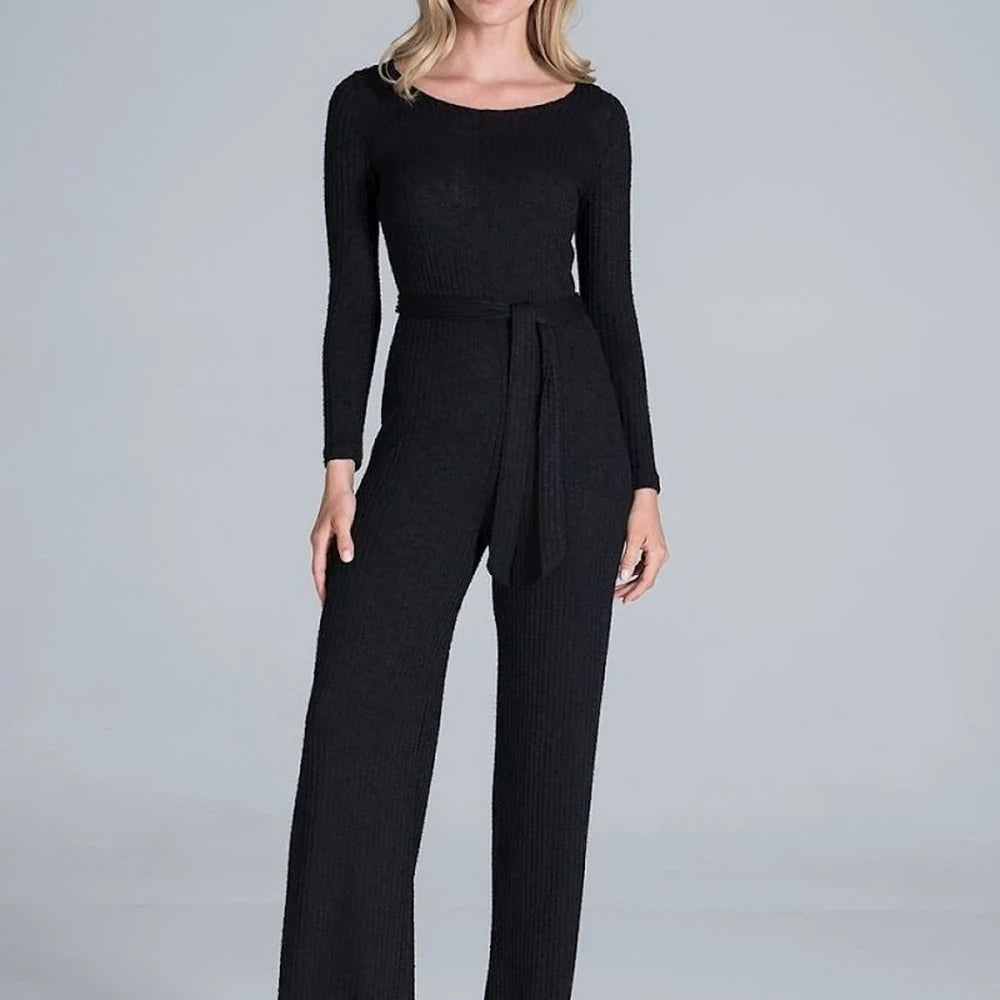 Women's Ribbed Knit Wide-Leg Jumpsuit