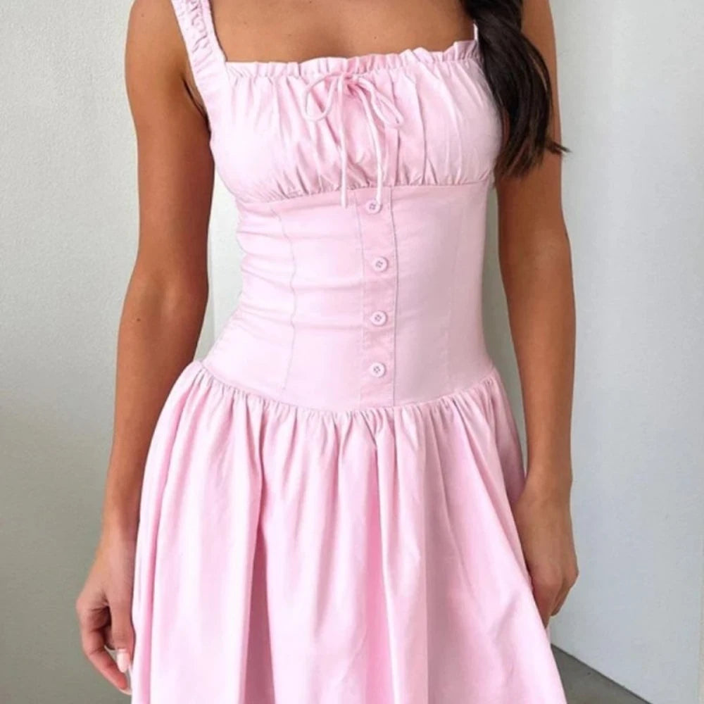 Square Neck Cami Dress with Decorative Buttons
