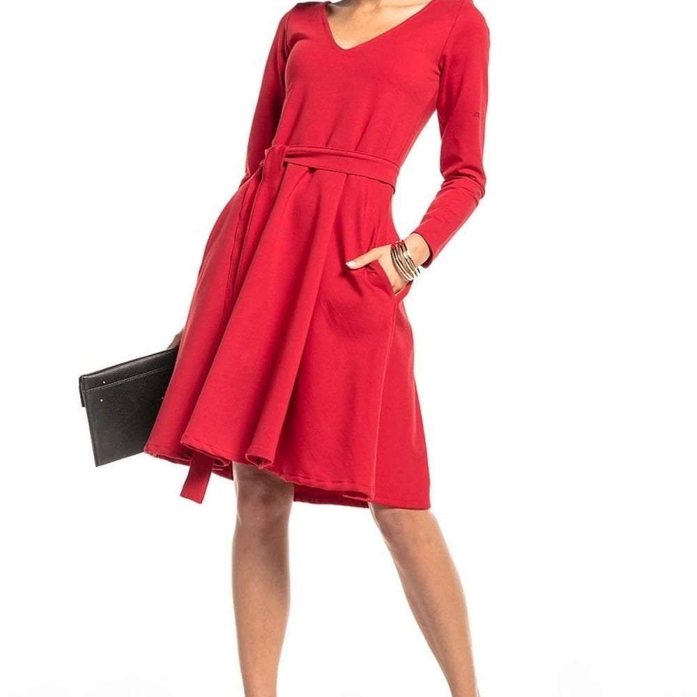 Flared Sweetheart Neck Day Dress with Pockets