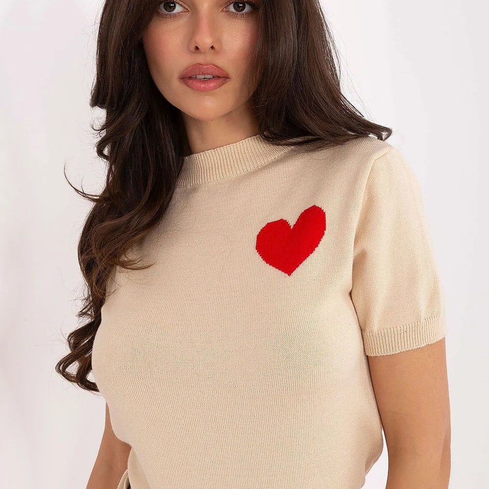 Short Sleeve Sweater with Heart Print