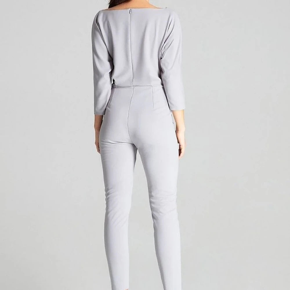 3/4 Sleeve Jumpsuit with Asymmetrical Pleats