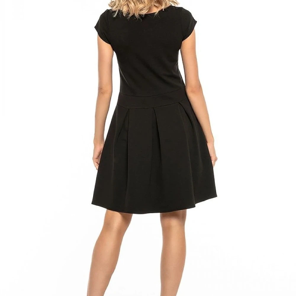 Elegant Pleated Day Dress Boat Neck