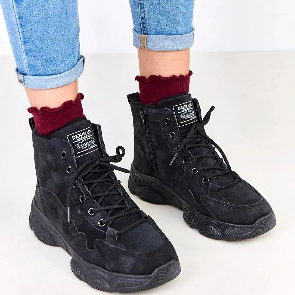 Black Fur-Lined Suede Ankle Boots