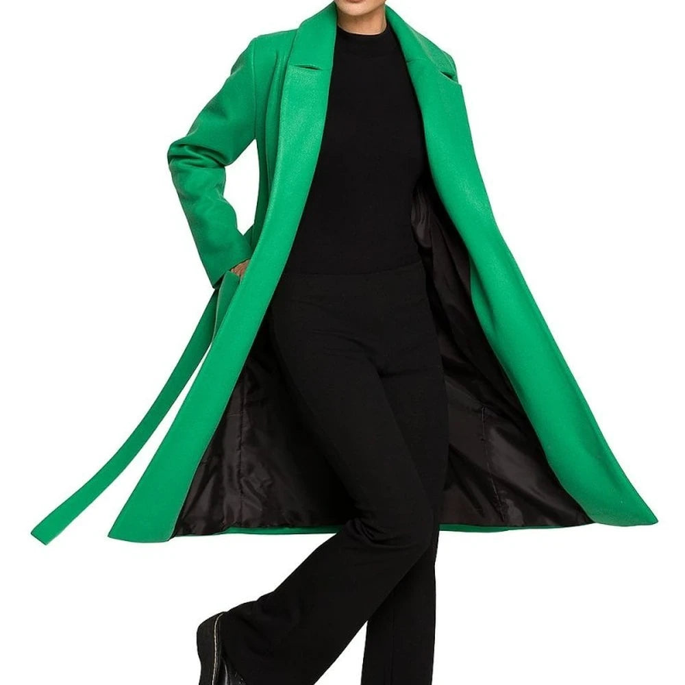 Fleece Lined Belted Coat with Pockets