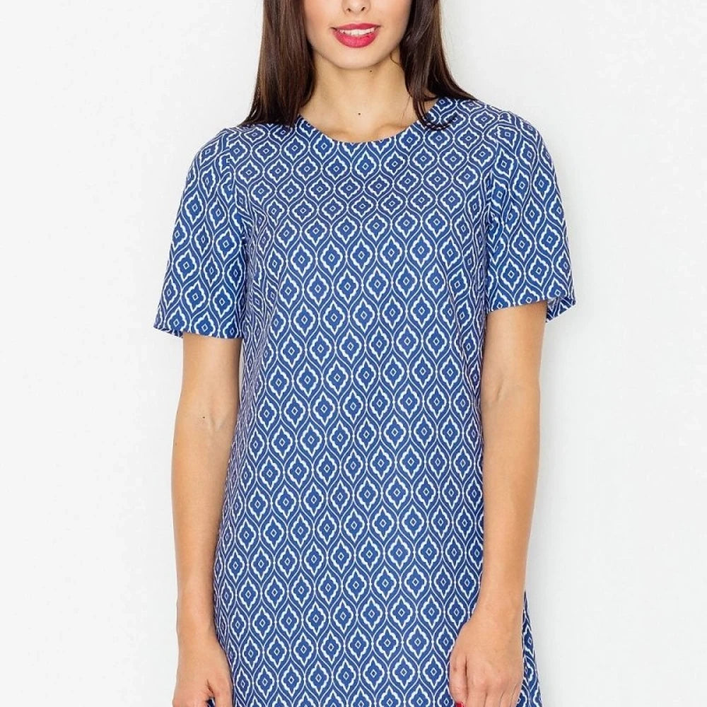Short Sleeve Flared Dress with Zipper