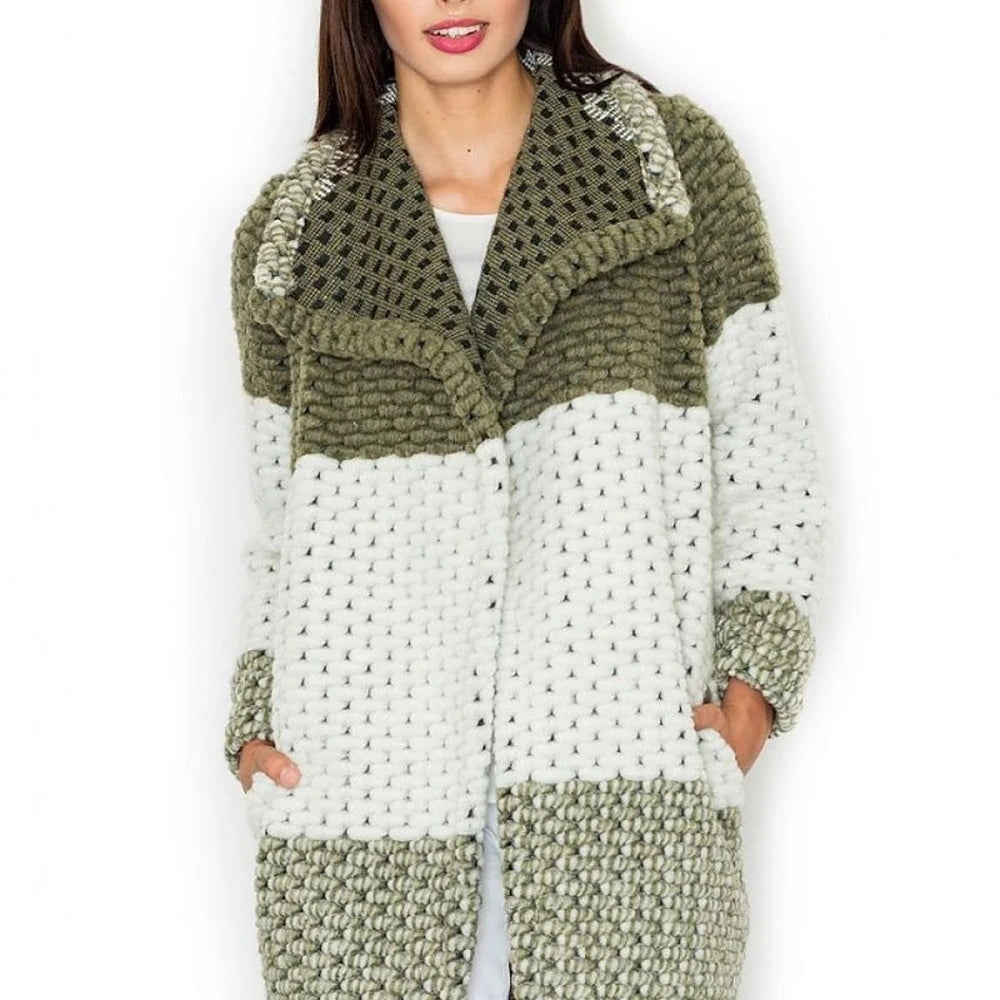 Color-Blocked Wool Blend Coat with Collar