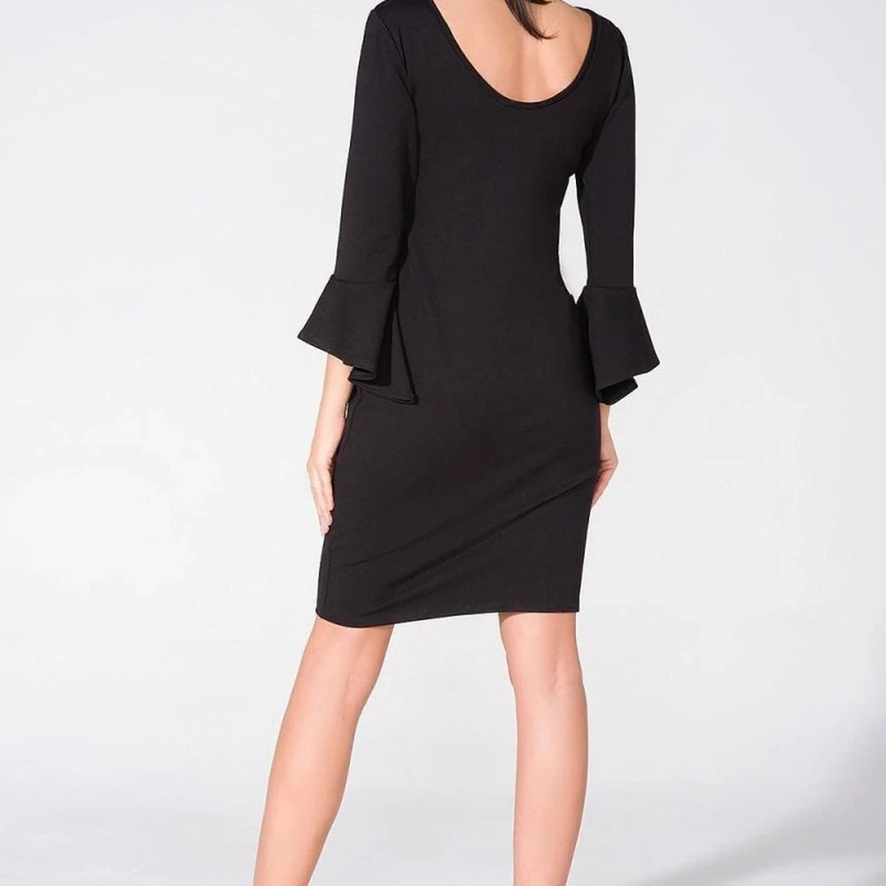 Knit V-Neck Evening Dress with Frill Sleeves