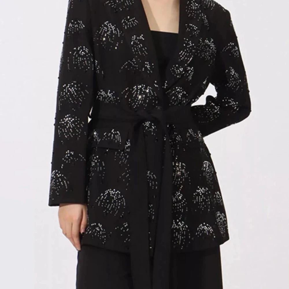 Rhinestone Button Down Long Sleeve Blazer