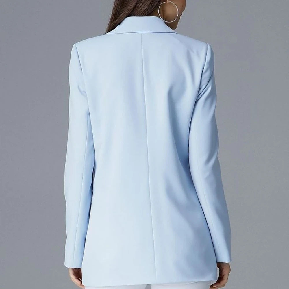 Women's V-Neck Blazer with Decorative Buttons