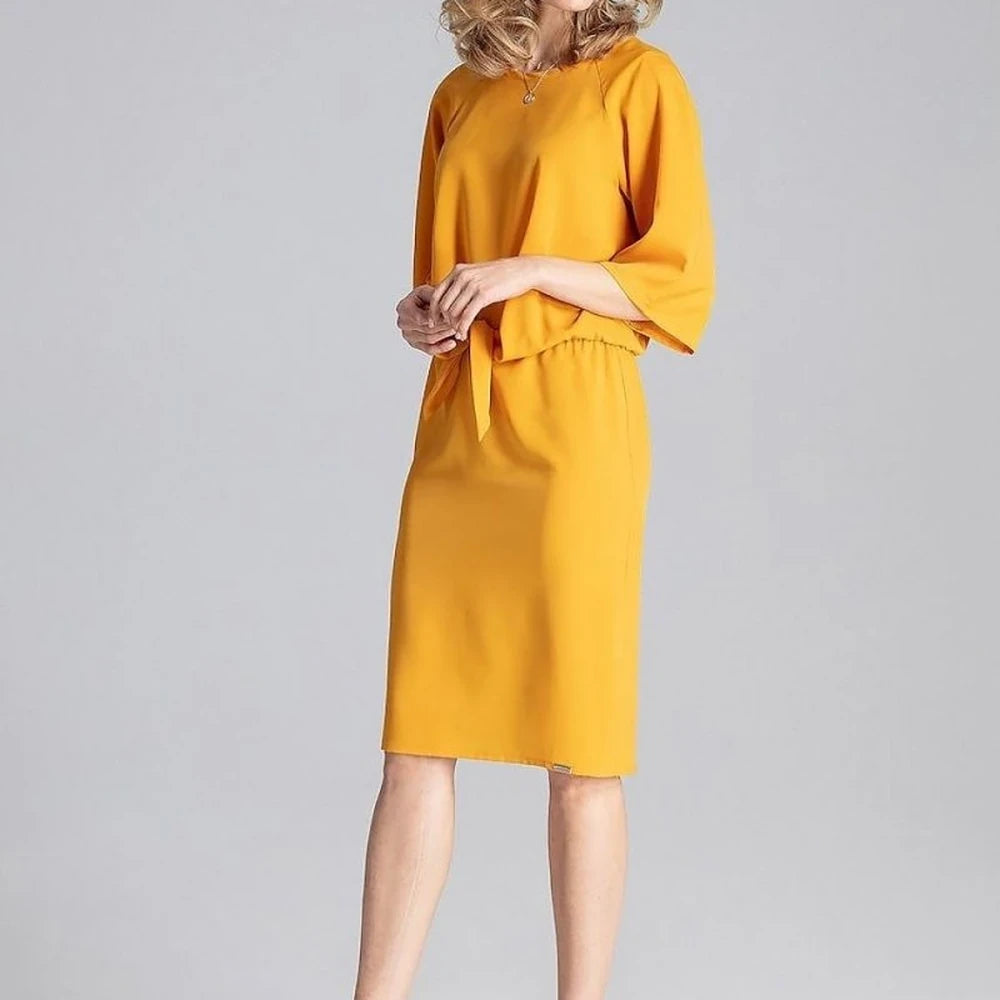 Yellow Knee-Length Dress with Elastic Waist