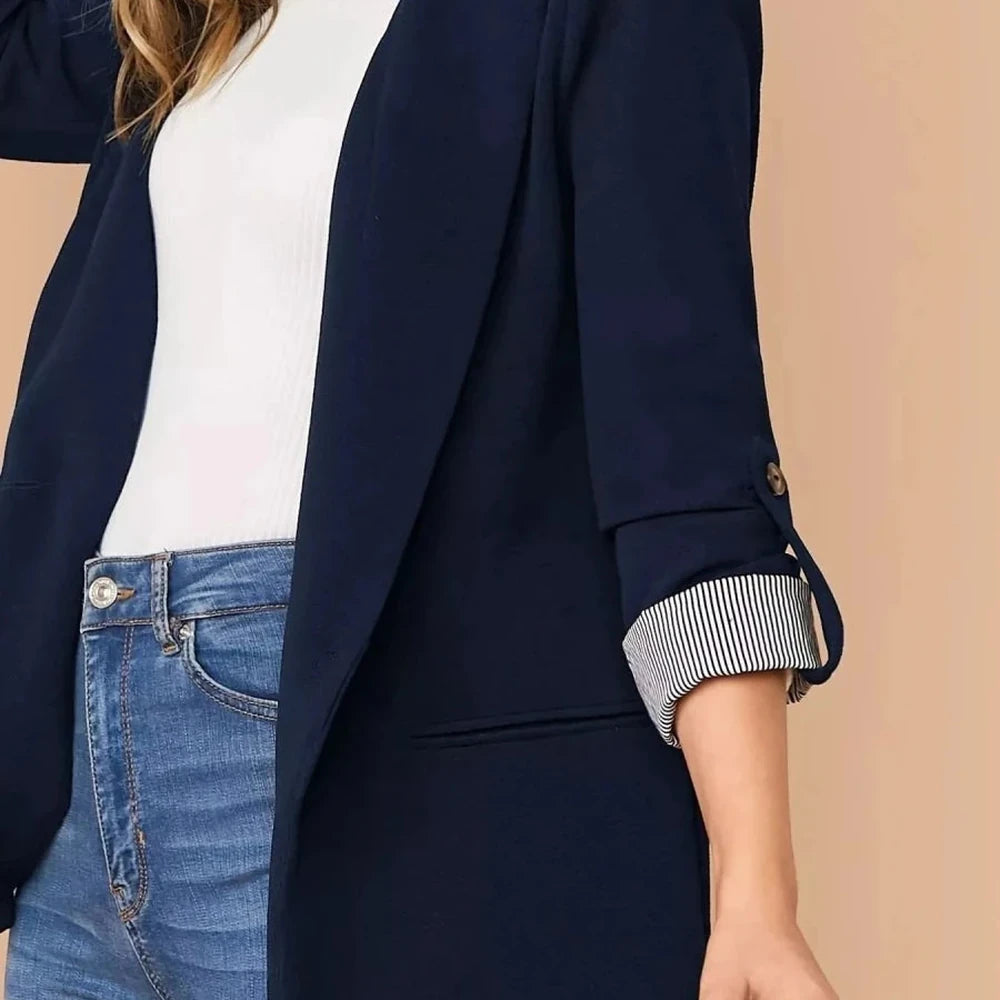 One Button Roll-Up Sleeve Blazer