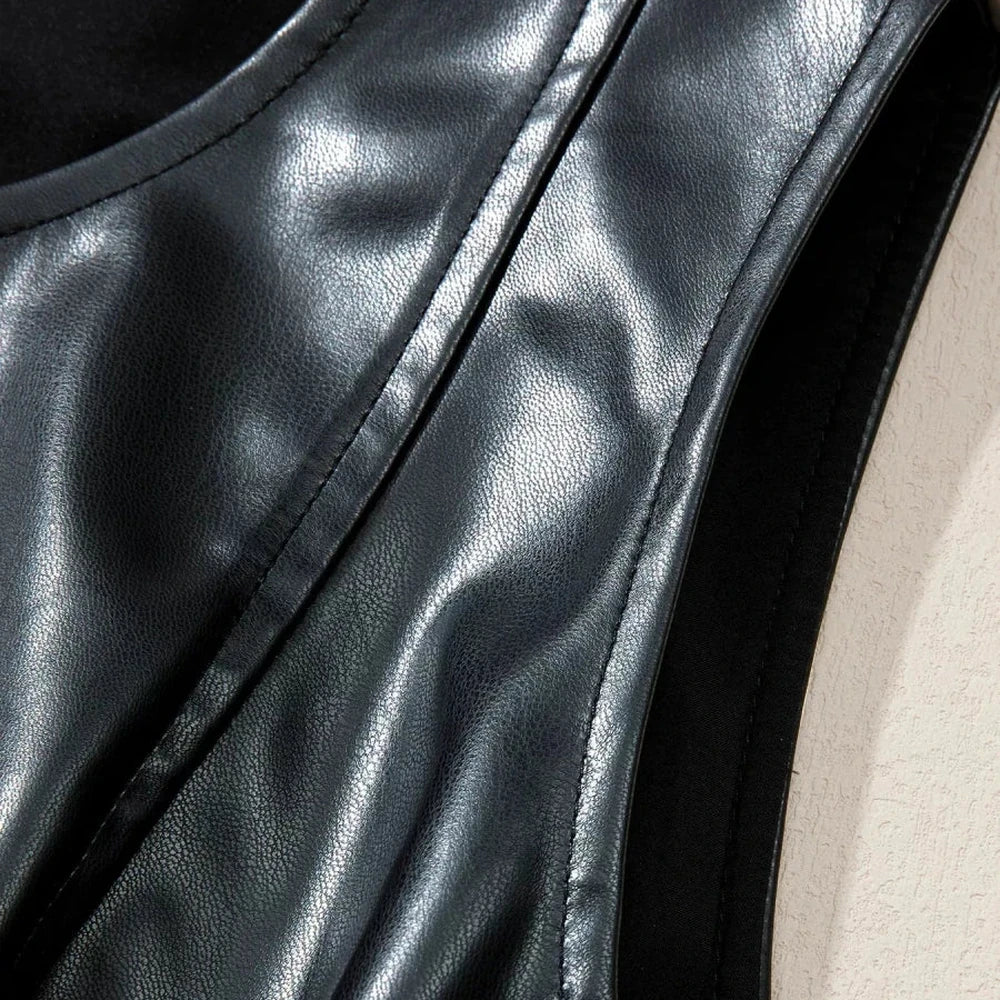 Sleeveless Faux Leather Mini Dress