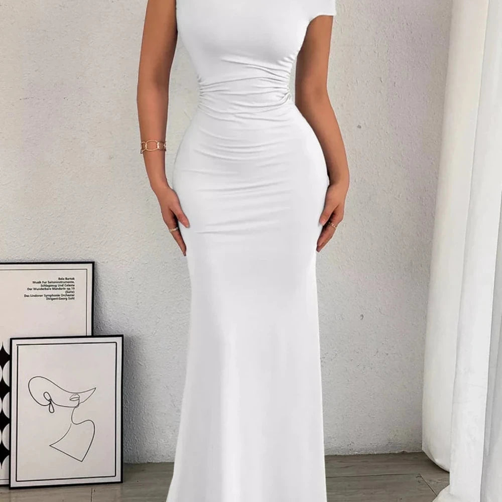 One-Shoulder Ruched Bodycon Maxi Dress