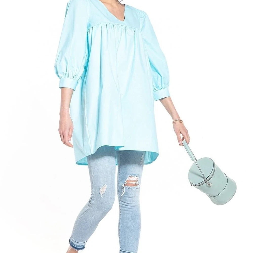 Pointed Neck Tunic Top - 100% Cotton