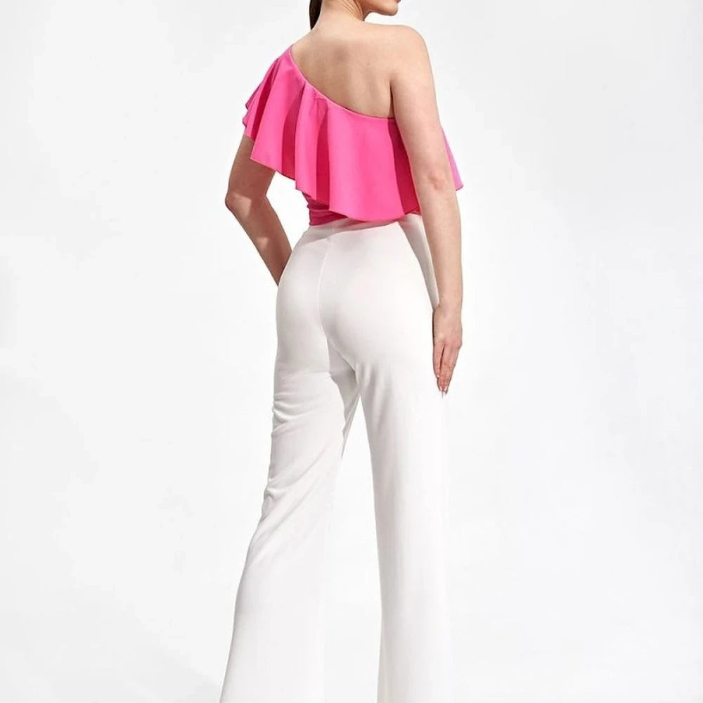 One-Shoulder Ruffle Crop Blouse