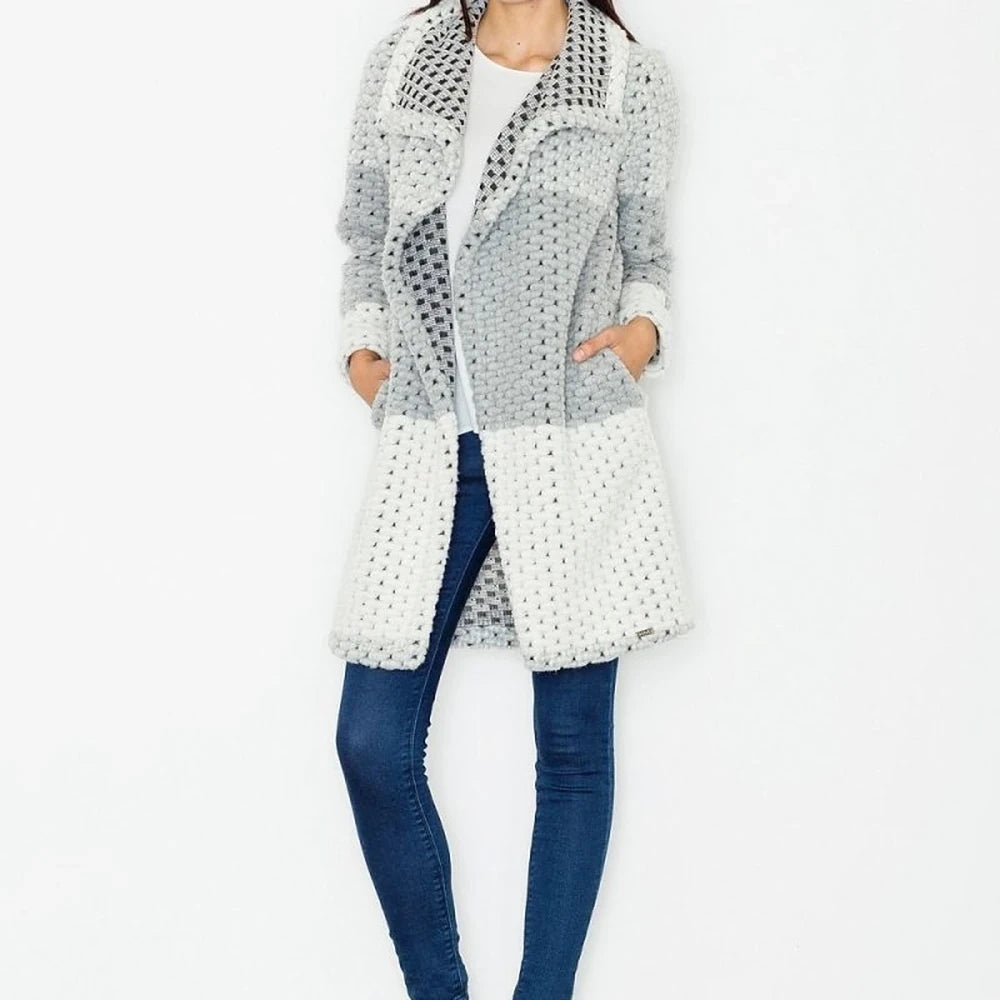 Color-Blocked Wool Blend Coat with Collar