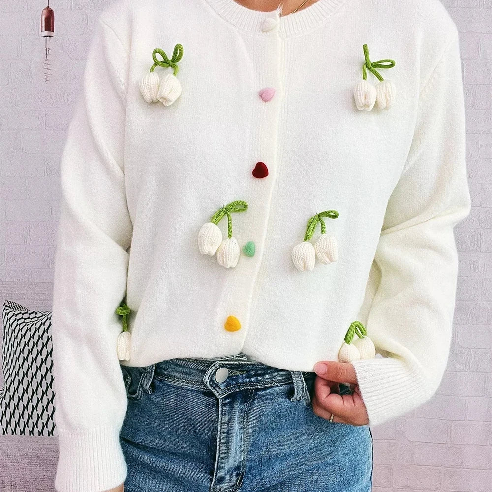 Flower Button Up Long Sleeve Cardigan