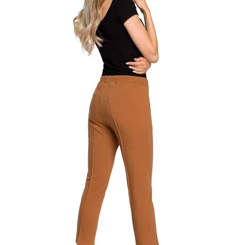 Women's Cotton Blend Trousers with Elastic Waist