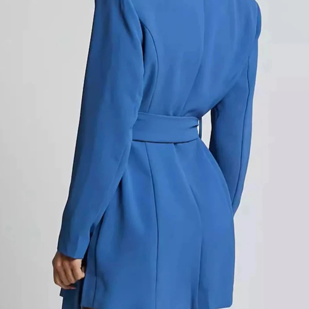 Lapel Collar Tie Waist Blazer