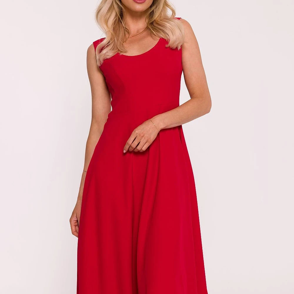 Flared Evening Dress with Round Neck