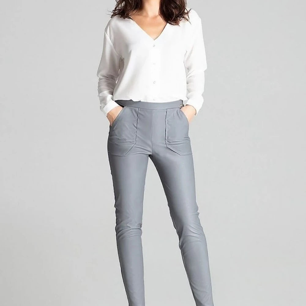 Grey Faux Leather Trousers