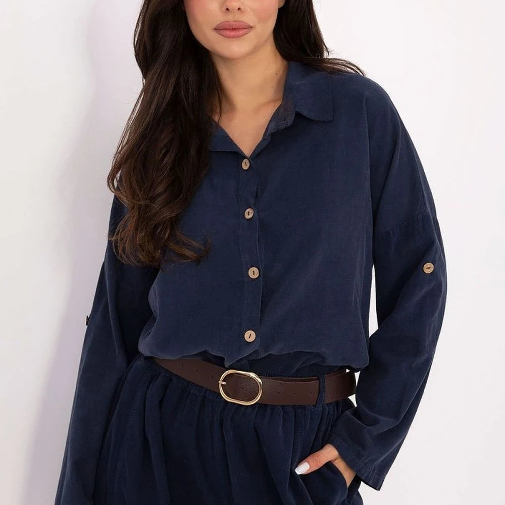 Corduroy Long Sleeve Shirt with Collar