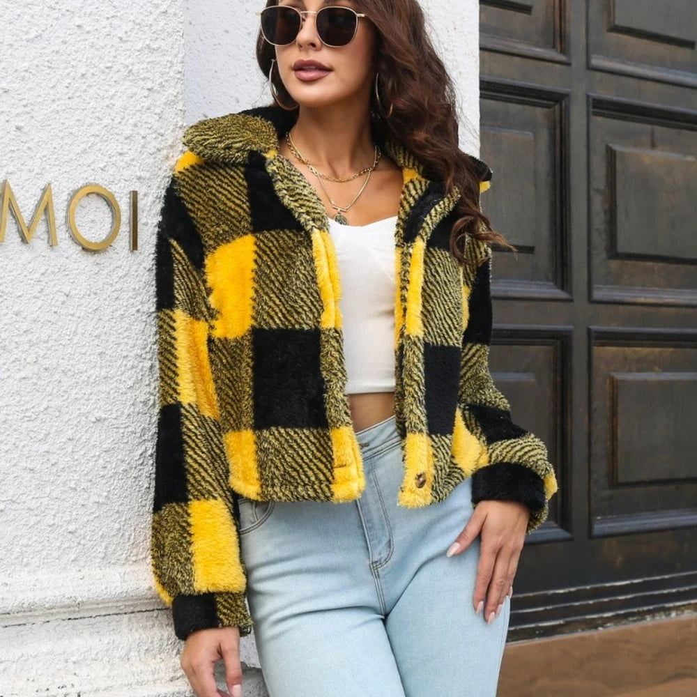 Plaid Buttoned Jacket - Single-Breasted