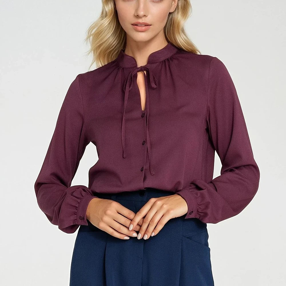 Viscose Long Sleeve Shirt with Tie Neck
