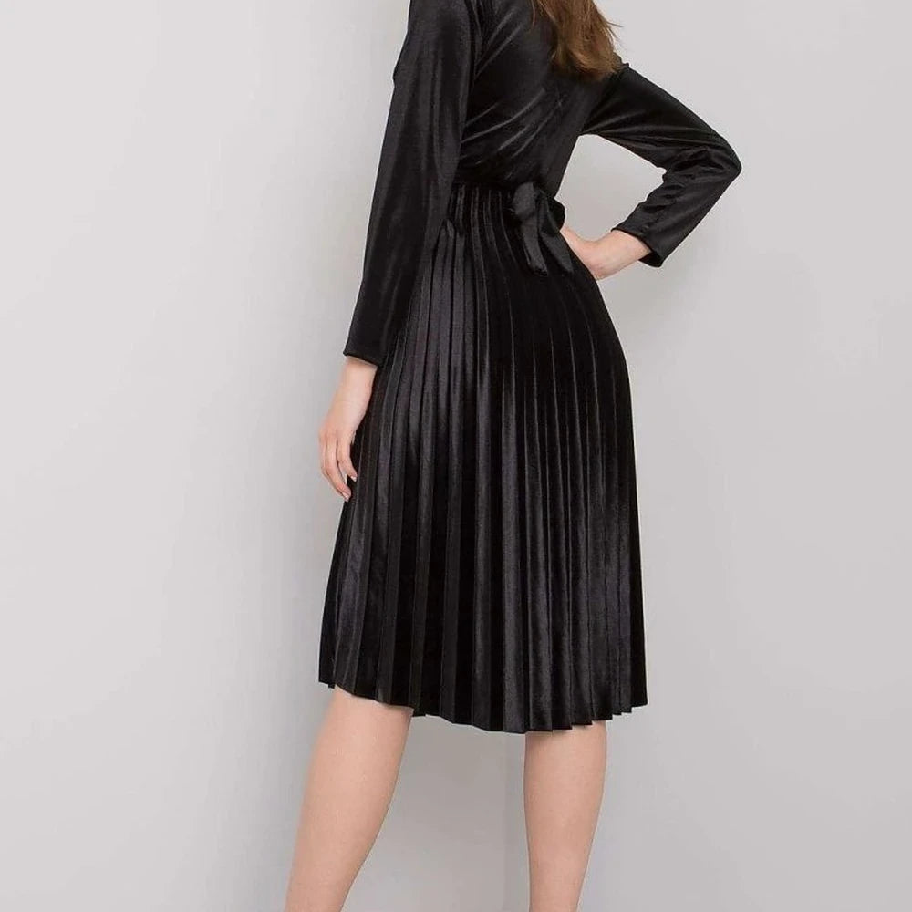 Velour Flared Dress with Long Sleeves