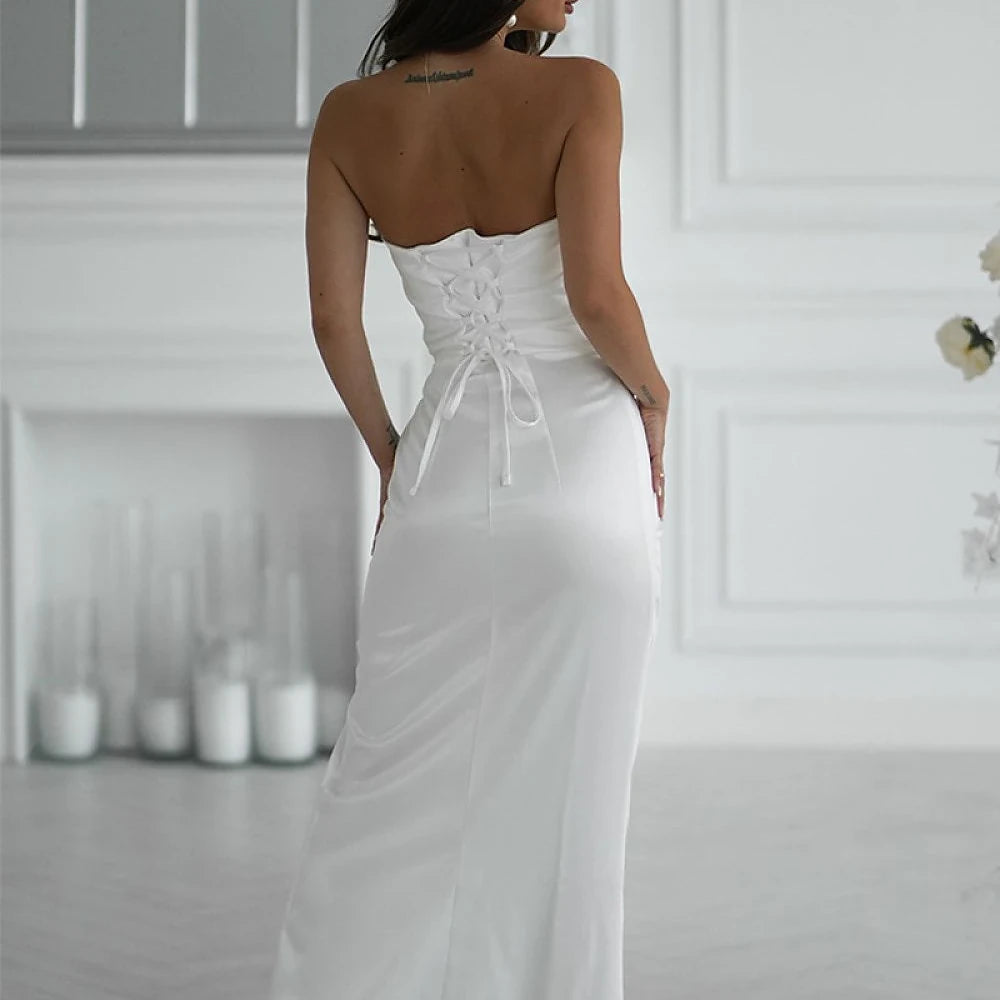 Bicotone Strapless Satin Maxi Dress