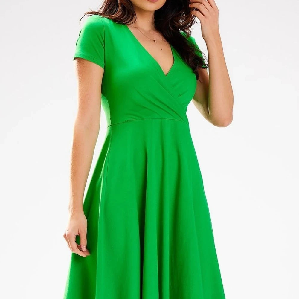 Midi Dress Envelope Neckline Short Sleeves