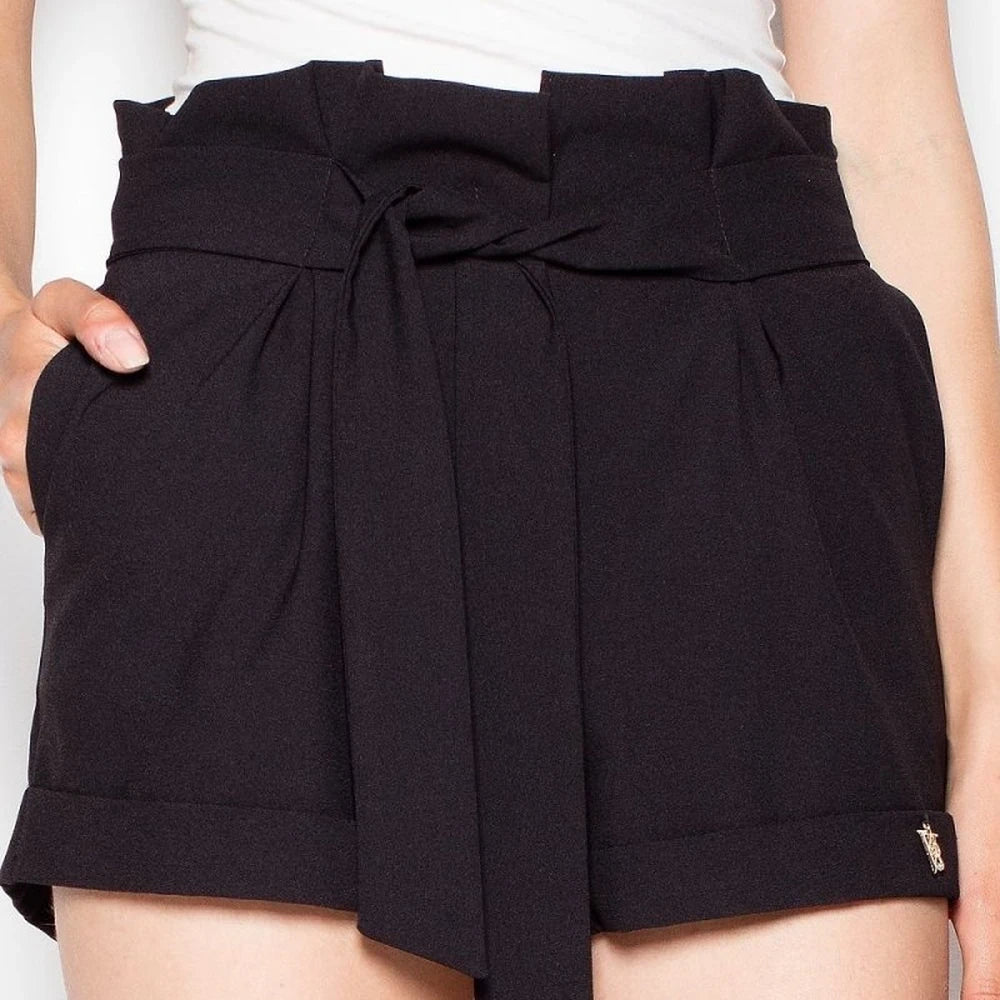 High Waist Cuff Shorts with Belt