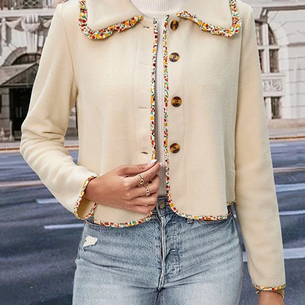 Collared Neck Button-Down Long Sleeve Jacket