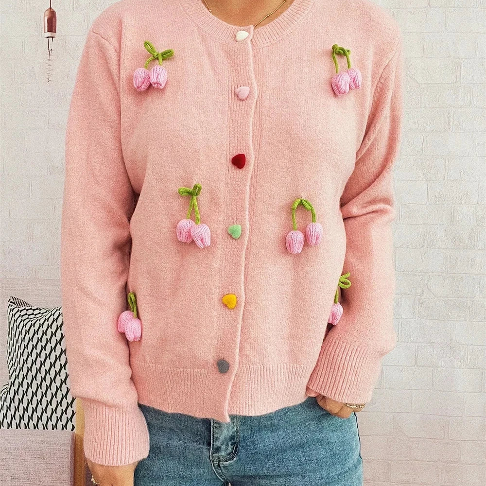 Flower Button Up Long Sleeve Cardigan