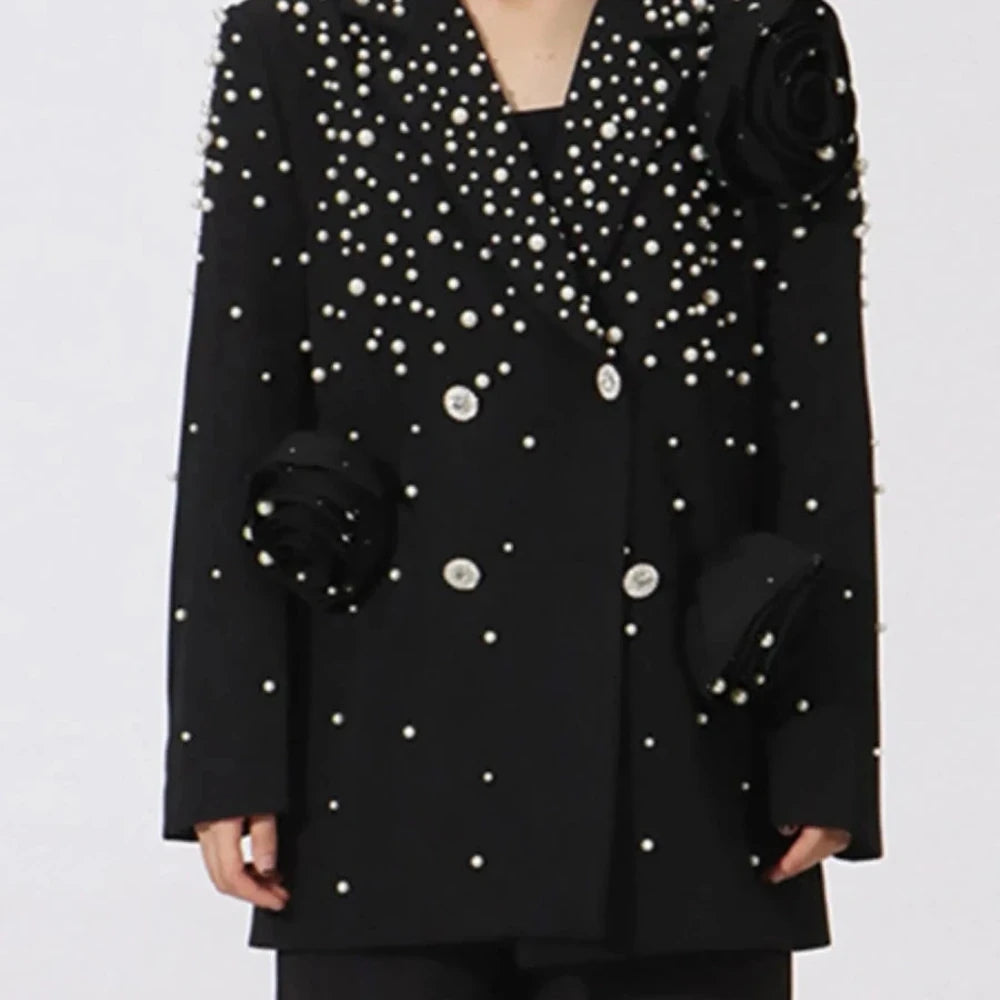 Pearl Embellished Double-Breasted Blazer