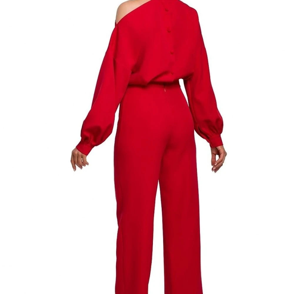 Elegant Jumpsuit with Buffet Sleeves & Slit Neckline