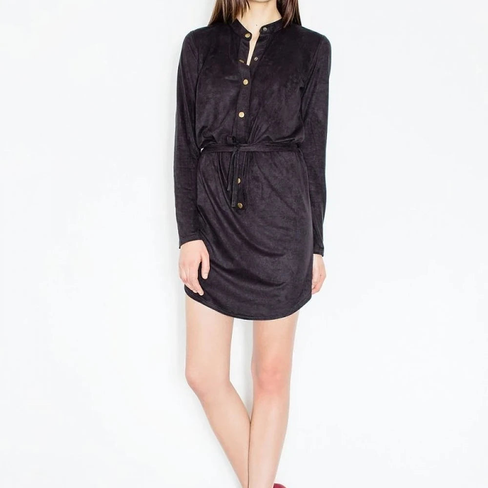 Green Button-Up Tie-Waist Suede Dress