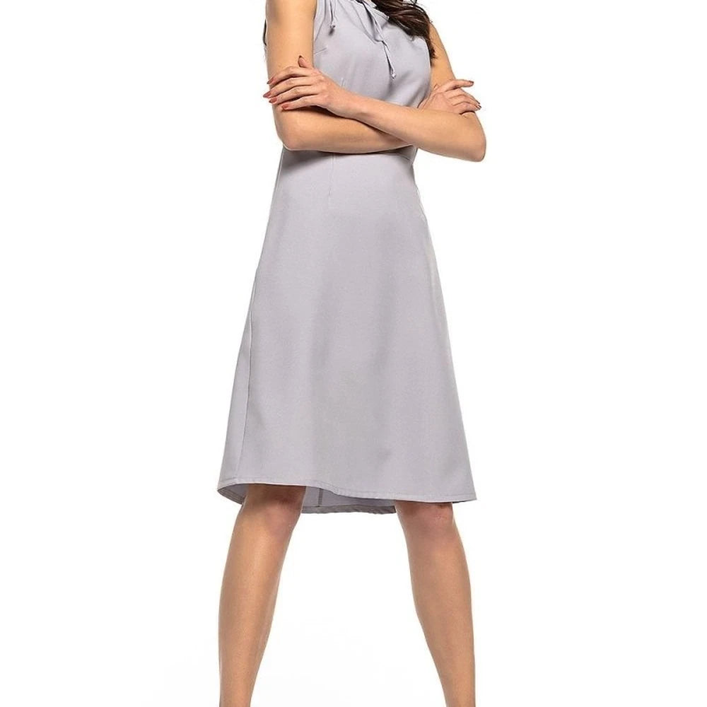 Elegant Trapeze Dress with Tie Neckline